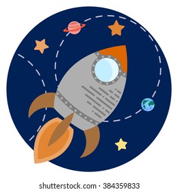 Space theme - Vector illustration of rocket, planets, stars