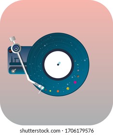 Space theme vinyl gramophone vector illustration