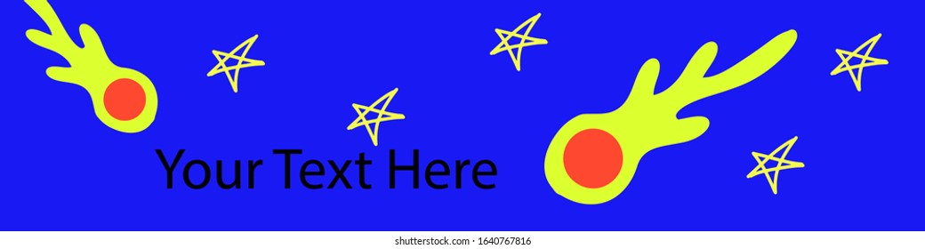 Space themed banner with comets and stars bright yellow on classic blue background children kids doodle illustration
