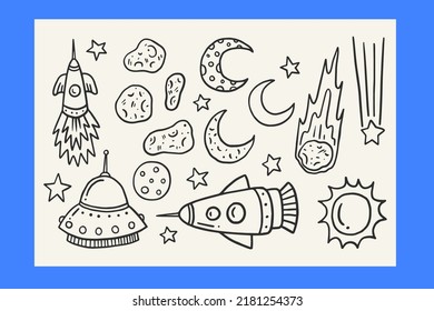 Space Themed Doodle Illustration Design Set