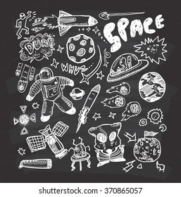 space themed doodle on chalkboard background