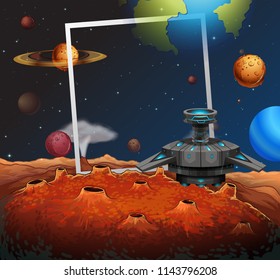 Marco temático del espacio con ilustración de buque