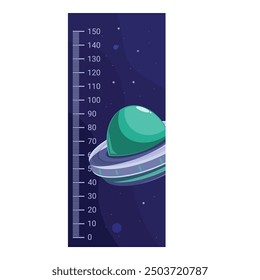 Space themed height chart featuring a cartoon spaceship flying in space