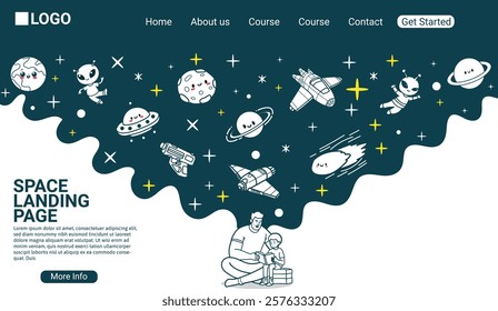 Space themed landing page for website design element