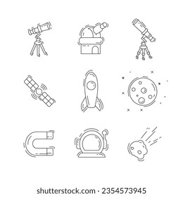 space thin line icon set with observatory, Planet, telescope