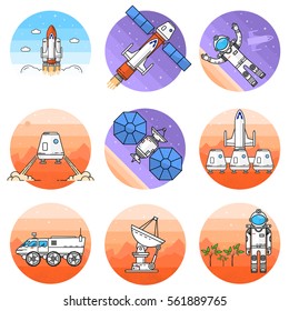 Space thin line icon. Vector illustration. Human mission to Mars. For web design and application interface, also useful for infographics.