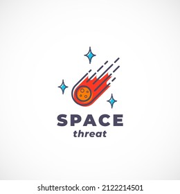 Space Threat Abstract Vector Sign, Symbol, Logo Template. Outline Extraterrestrial Meteor Comet Silhouette with Modern Typography. Science Fiction Fantastic Emblem. Isolated