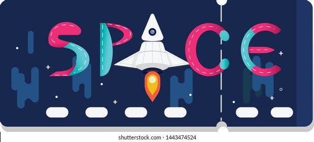 Space ticket with rocket and stars design vector .