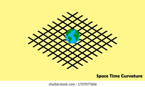 Space time curvature fabric isolated on yellow background vector illustration