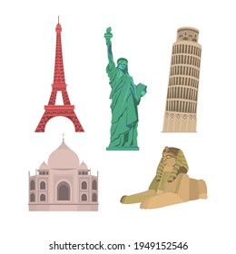 Space Tourism Attractions Composition Of Tourist In  Landmarks on white background, isolated flat vector illustration