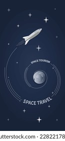 Space tourism. Planet Earth. Space travel. Vector starship leaves the orbit of the planet Earth.