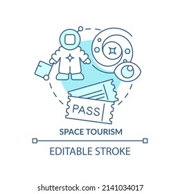 Space tourism turquoise concept icon. Suborbital flights service. Cosmos technology abstract idea thin line illustration. Isolated outline drawing. Editable stroke. Arial, Myriad Pro-Bold fonts used