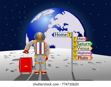 Space tourist returns home to earth, vector illustration