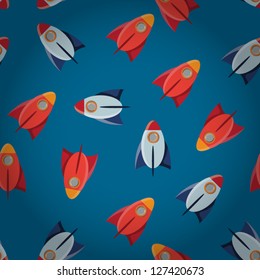 Space toy rocket abstract seamless vector pattern