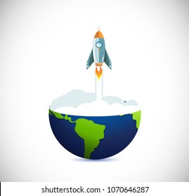 space travel concept. rocket and earth illustration isolated over a white background