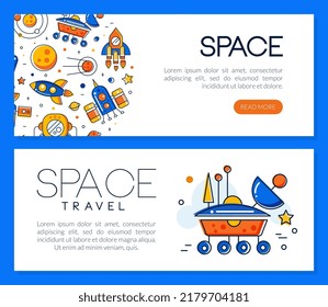 Space Travel Design with Rocket and Planet as Cosmic Exploration Vector Template