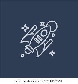Space travel icon. Space travel linear design concept from Astronomy collection. Simple element vector illustration on dark blue background.