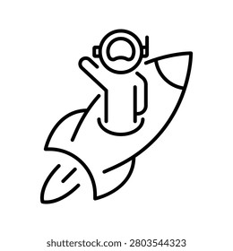 Space travel icon. Science and human spaceflight line symbol. Black and white.