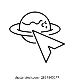 Space travel icon. Science and spaceflight line symbol. Black and white.