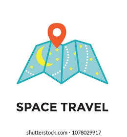 Space Travel icon w Galactic Map - Tourism to Outer Space - Exploration Astrotourism