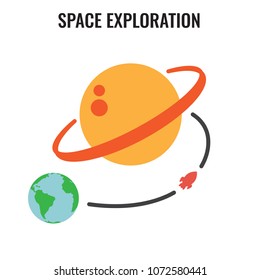 Space Travel icon w Planets - Tourism to Outer Space - Exploration Astrotourism