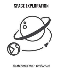 Space Travel icon w Planets - Tourism to Outer Space - Exploration Astrotourism