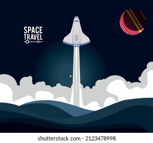 space travel lettering ans spaceship poster