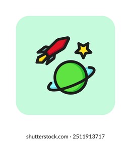 Space travel line icon. Rocket, Earth, star, orbit. Space concept. Can be used for topics like astronomy, space navigation, flight, launch