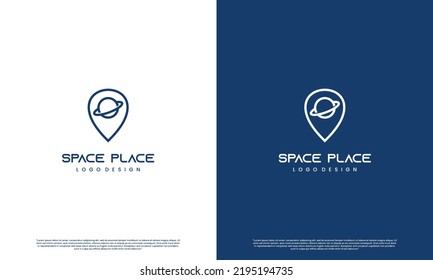 Space Travel Logo Design, Space Location Logo Icon. Saturn Combine With Pointer Logo Concept