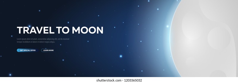 Space Travel to Moon. Shuttle. Astronomical galaxy space background. Vector Illustration