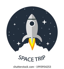 Space travel rocket in the starry sky, vector art illustration.