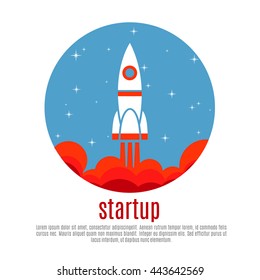 Space travel vector background with rocket, startup new business project concept. Business startup and launch rocket, new project innovation startup illustration
