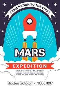 a space trip to Mars. Flat illustration. Vector banner