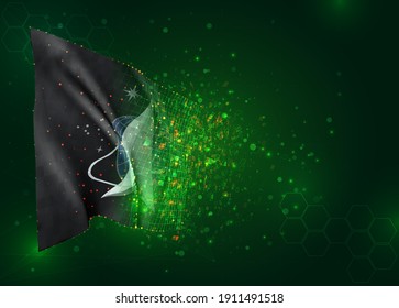 space troops on vector 3d flag on green background with polygons and data numbers