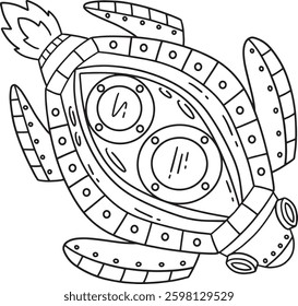 Space Turtle Rocket Isolated Coloring Page 