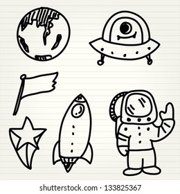 Space (UFO and aliens) doodles set