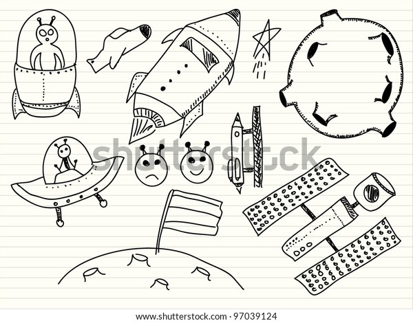 Space (UFO and aliens)\
doodles set