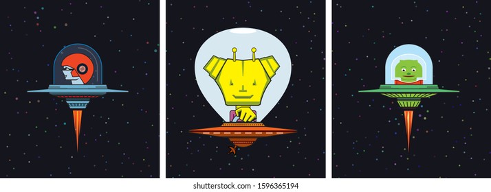 Space UFO aliens on the background of the starry sky