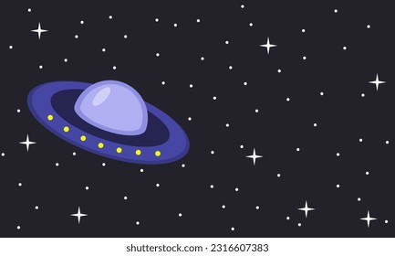 Space and ufo, background, vector. Fying saucer on the background of space.