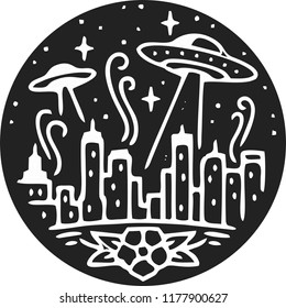 space and ufo drawing ilustration
