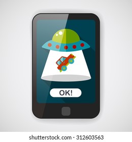 Space UFO flat icon with long shadow, eps10