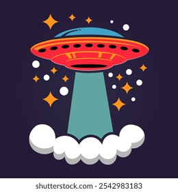 Space UFO, illustration, vector on a purple background.