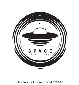 Space UFO Logo Design, Icon Design, Black and White