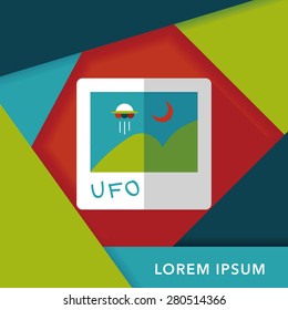 Space UFO photo flat icon with long shadow, eps10
