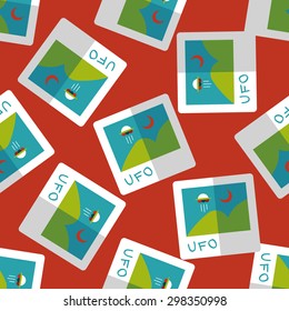 Space UFO photo flat icon, eps10 seamless pattern background