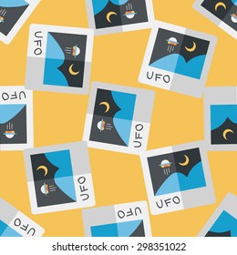 Space UFO photo flat icon, eps10 seamless pattern background