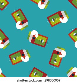Space UFO photo on cell phone flat icon, eps10 seamless pattern background