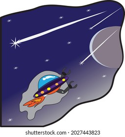 space ufo vector drawing towards the moon