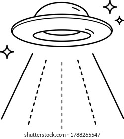 Space and Ufo. Vector outline icon.