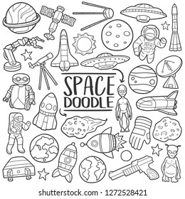 Space Univers Traditionelle Doodle-Symbole Sketch Hand Made Design-Vektorillustration 